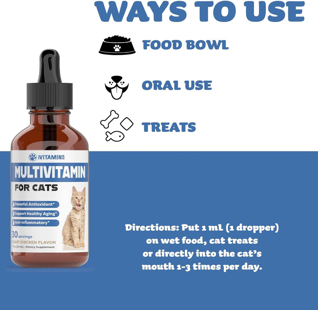 Cat Multivitamin - Supports Immune Health, Skin, Coat, Heart Health & More - Ivitamins